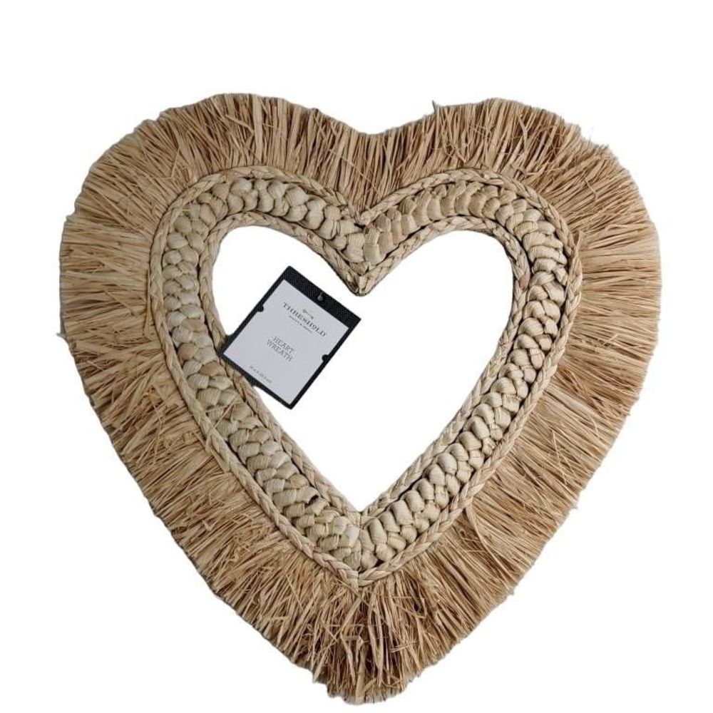 Threshold Raffia 14" Fringed Heart Wreath